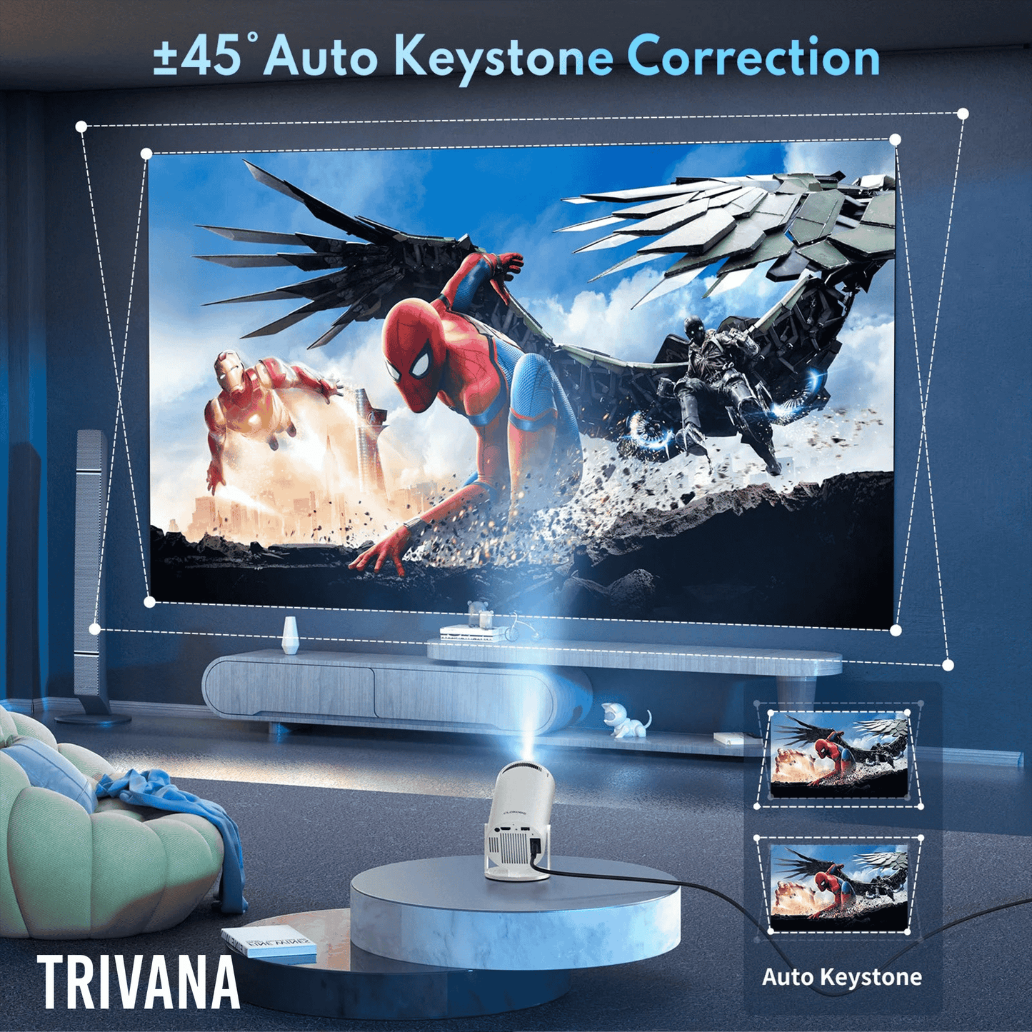 Projector 4K 1080P Support, Mini Projector Smart for Movie Projection Compatible with Phone- White