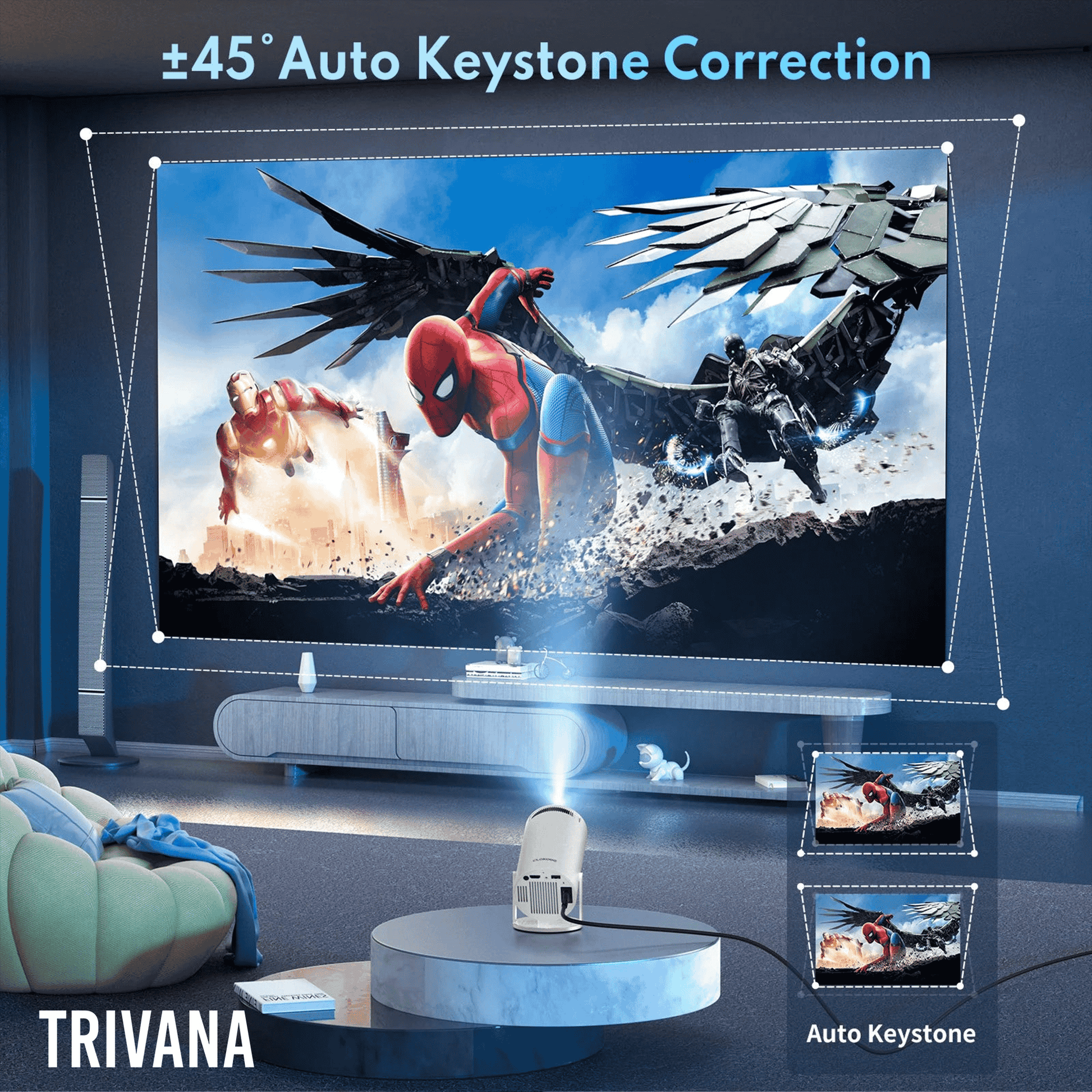 Projector 4K 1080P Support, Mini Projector Smart for Movie Projection Compatible with Phone- White