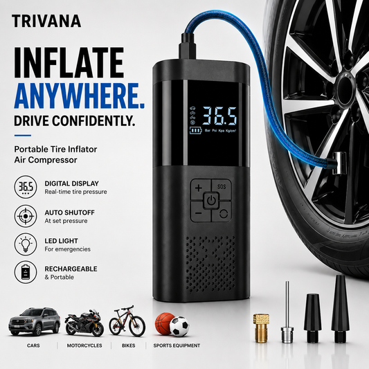 TRIVANA Portable Tire Inflator Air Compressor – Cordless 150 PSI Digital Pump