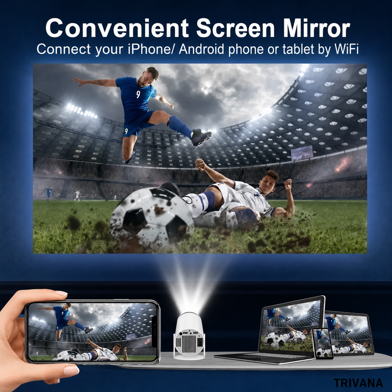 TRIVANA Smart Mini Projector with Wi-Fi 6, Bluetooth & 4K Support