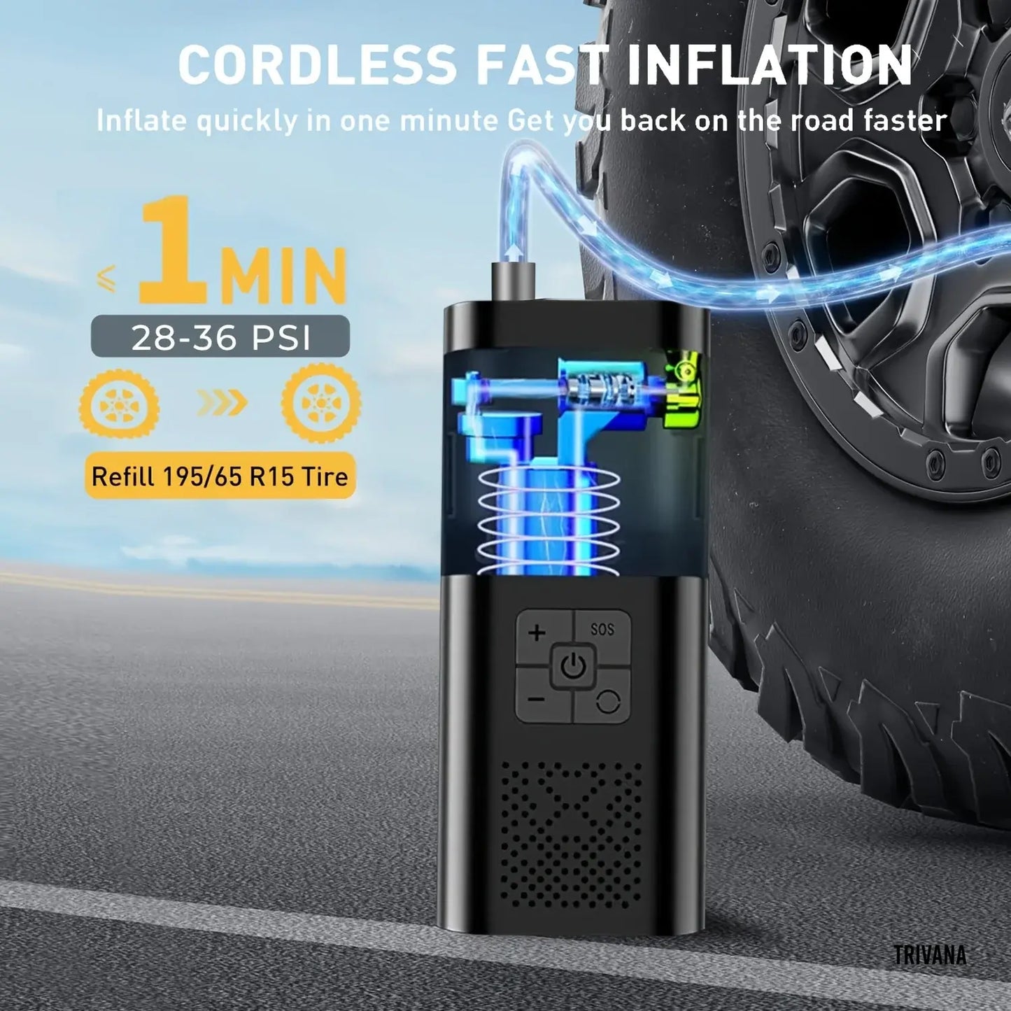 TRIVANA Portable Tire Inflator Air Compressor – Cordless 150 PSI Digital Pump
