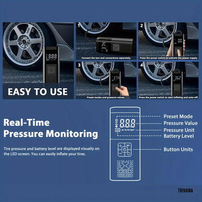 TRIVANA Portable Tire Inflator Air Compressor – Cordless 150 PSI Digital Pump